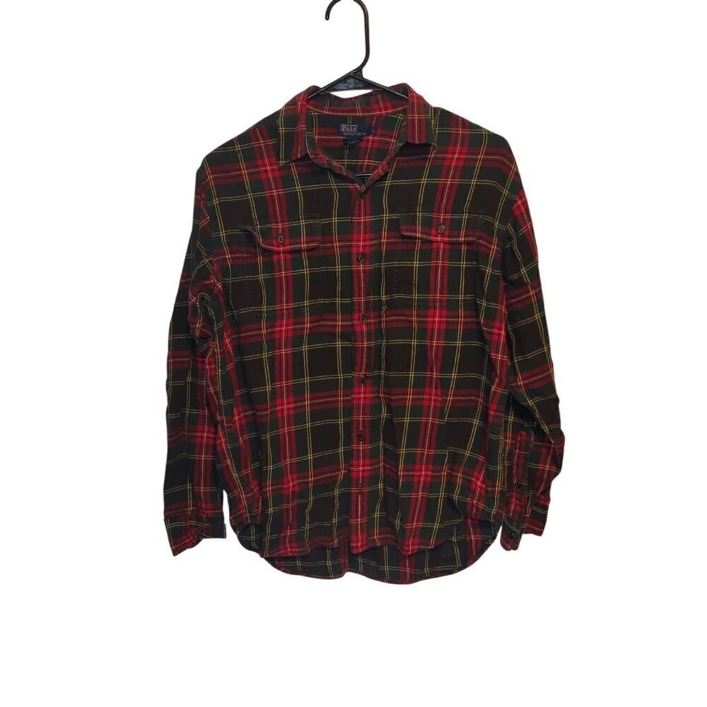 Red & Green Long Sleeve Button Down Plaid Shirt Size Large Ralph Lauren Polo